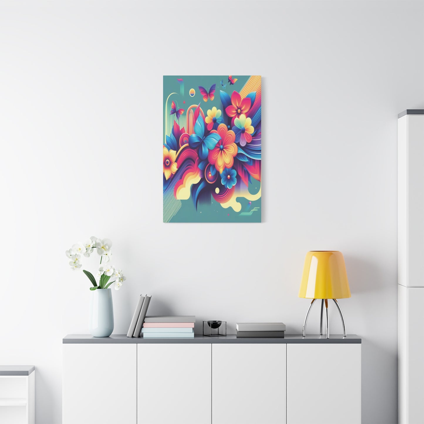 Colorful Abstract Floral & Butterfly Canvas – Vibrant Psychedelic Wall Art