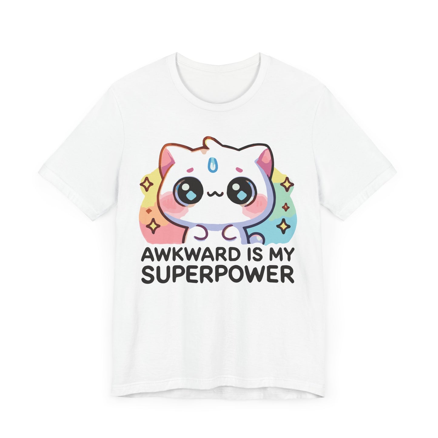 Kawaii Cat “Awkward Is My Superpower” T-Shirt – Cute Pastel Anime Style Tee