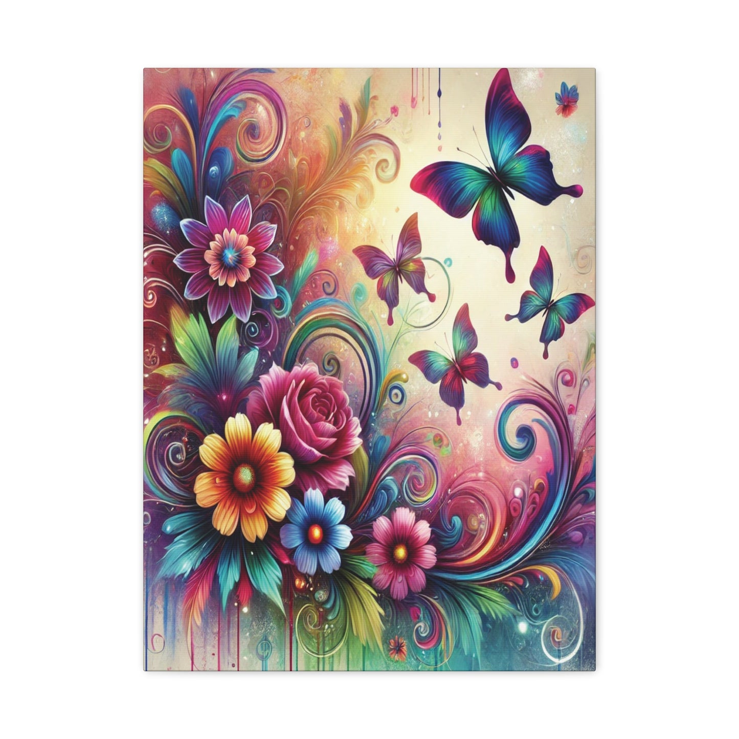 Dreamy Floral & Butterfly Canvas – Vibrant Fantasy-Inspired Wall Art