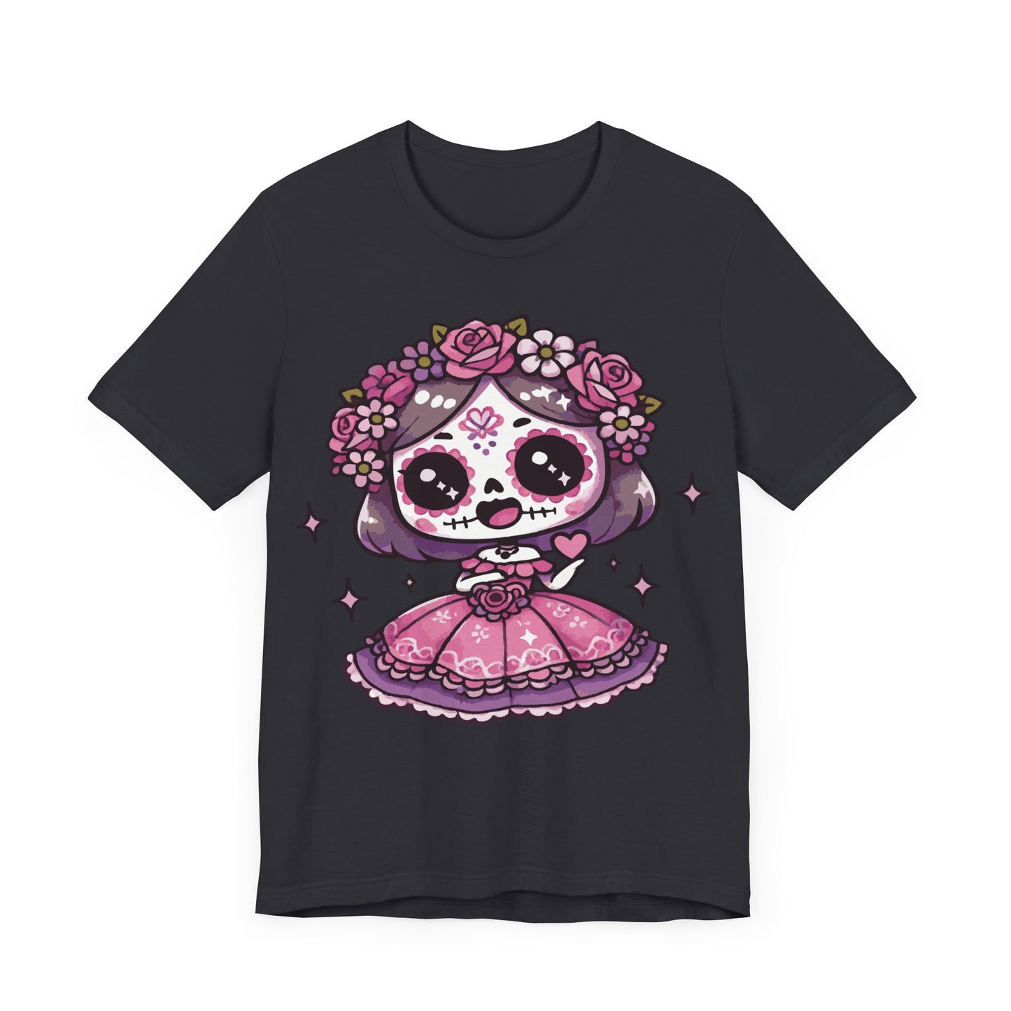 Kawaii Sugar Skull Girl T-Shirt – Cute Pink Day of the Dead Tee – Dia de los Muertos Shirt