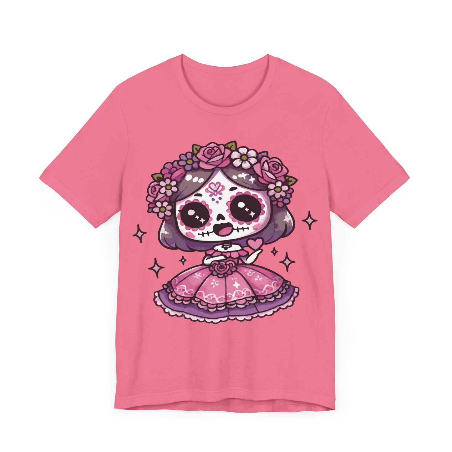 Kawaii Sugar Skull Girl T-Shirt – Cute Pink Day of the Dead Tee – Dia de los Muertos Shirt