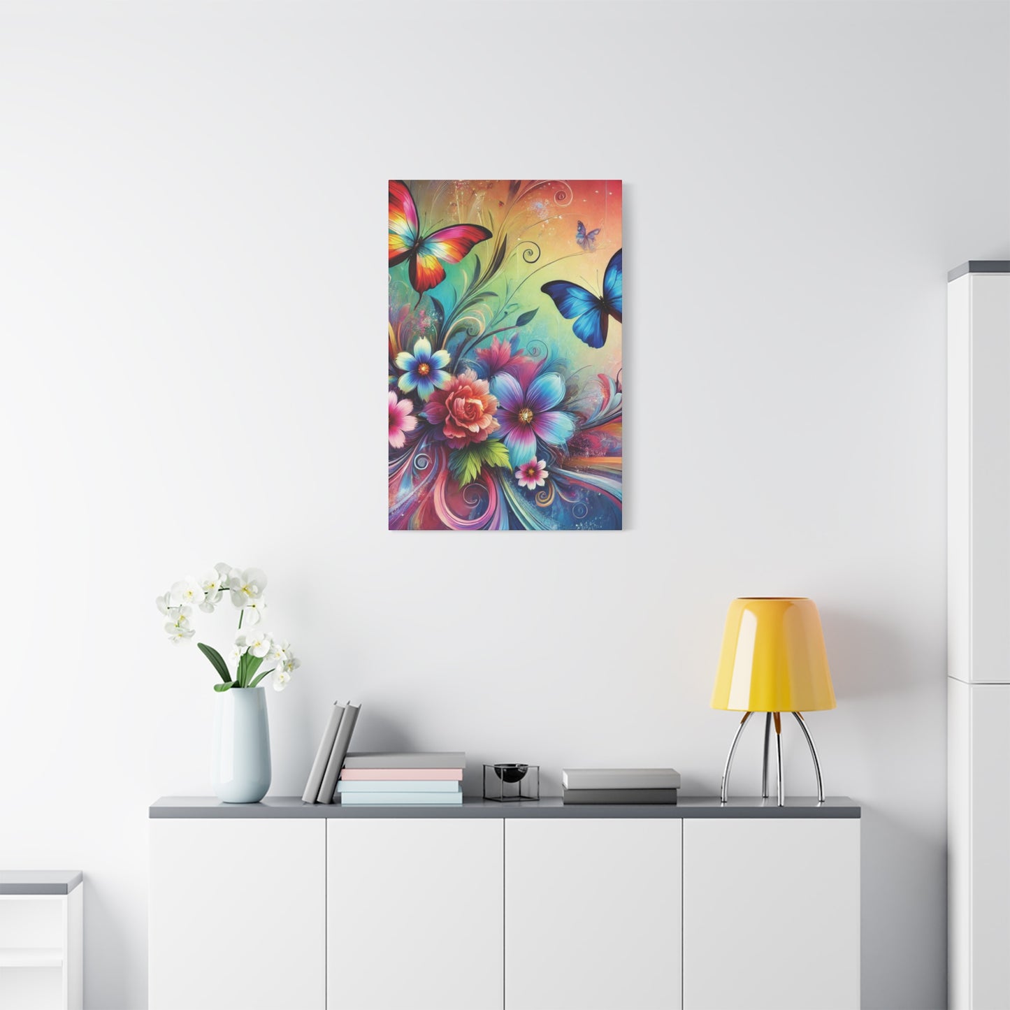 Vibrant Butterfly Garden Canvas – Colorful Floral Fantasy Wall Art