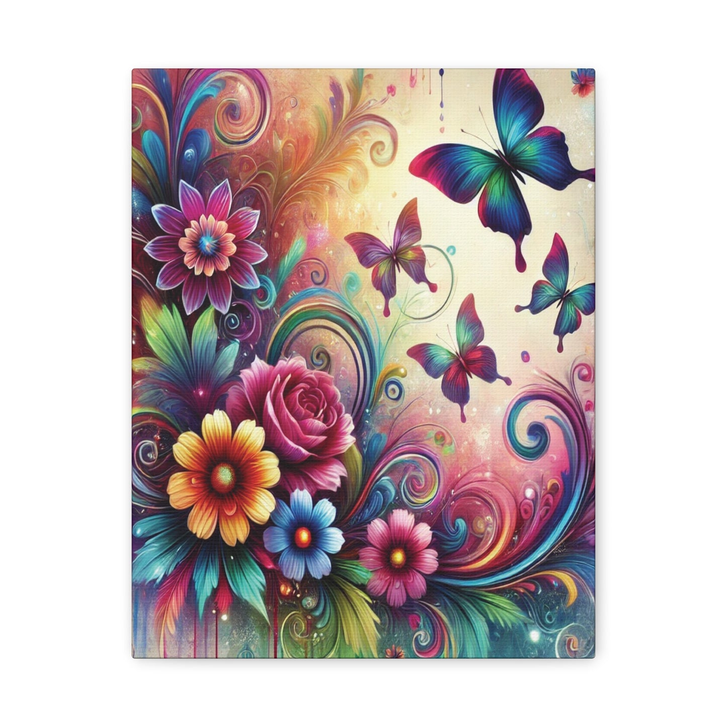 Dreamy Floral & Butterfly Canvas – Vibrant Fantasy-Inspired Wall Art