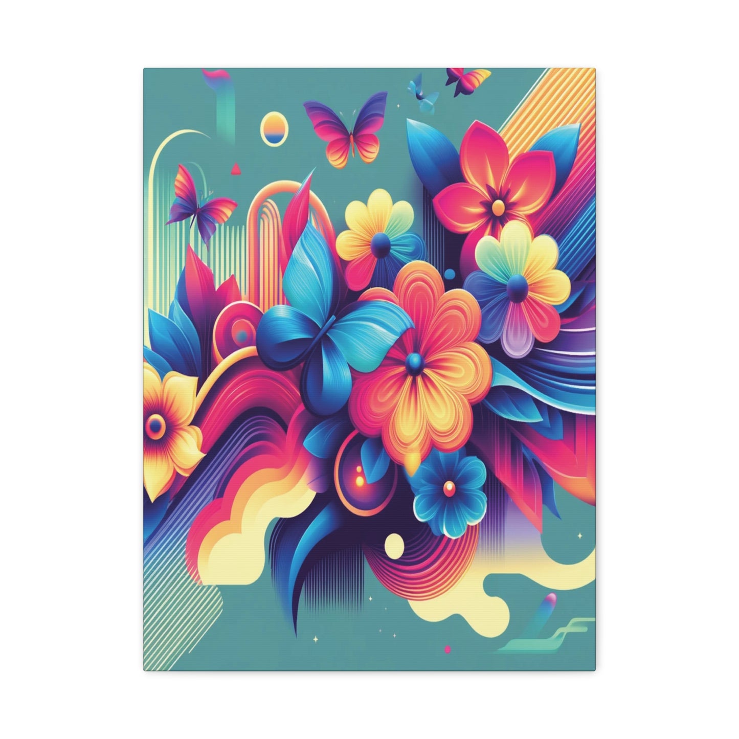 Colorful Abstract Floral & Butterfly Canvas – Vibrant Psychedelic Wall Art