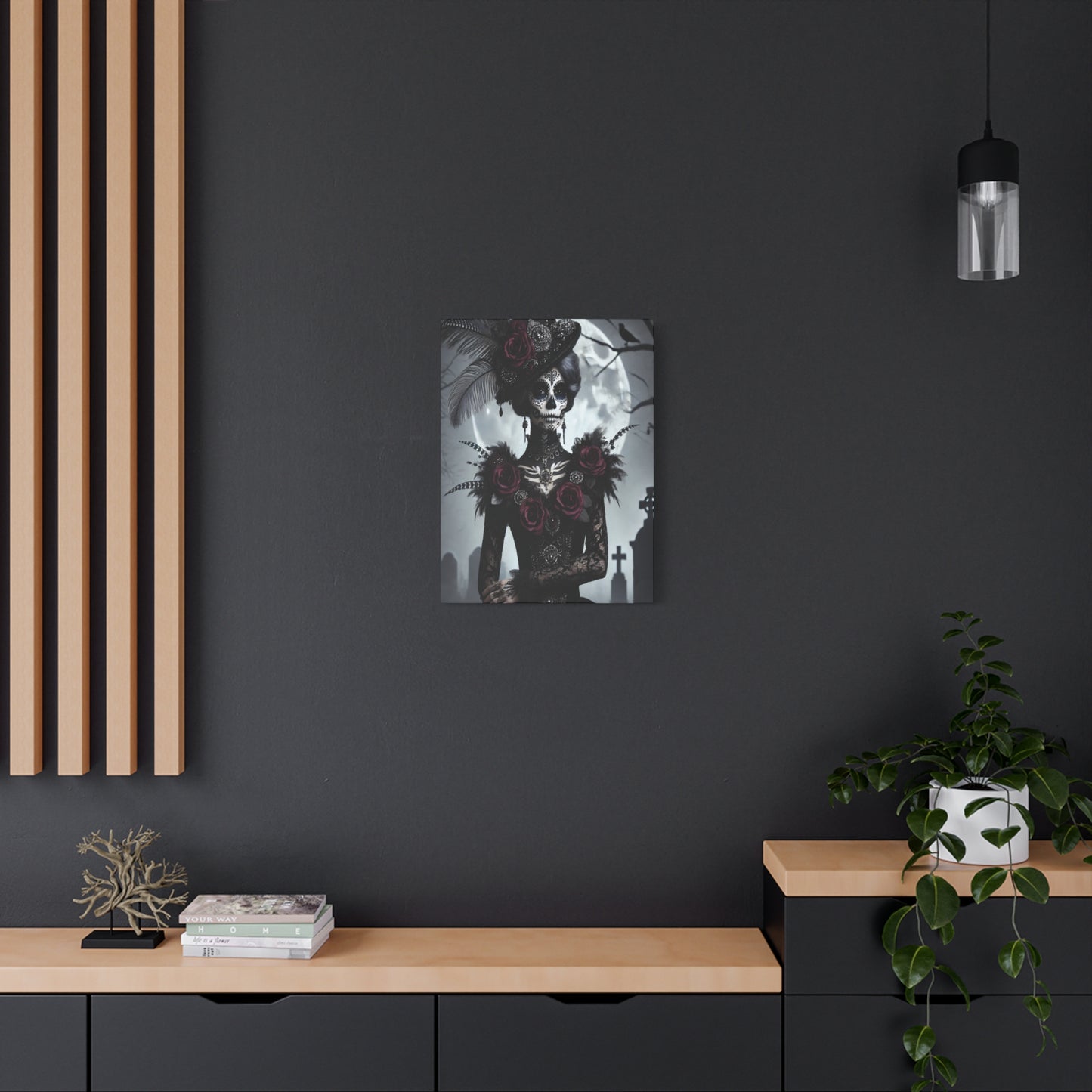 Dark Elegance Sugar Skull Canvas – Gothic Day of the Dead Rose Queen Print