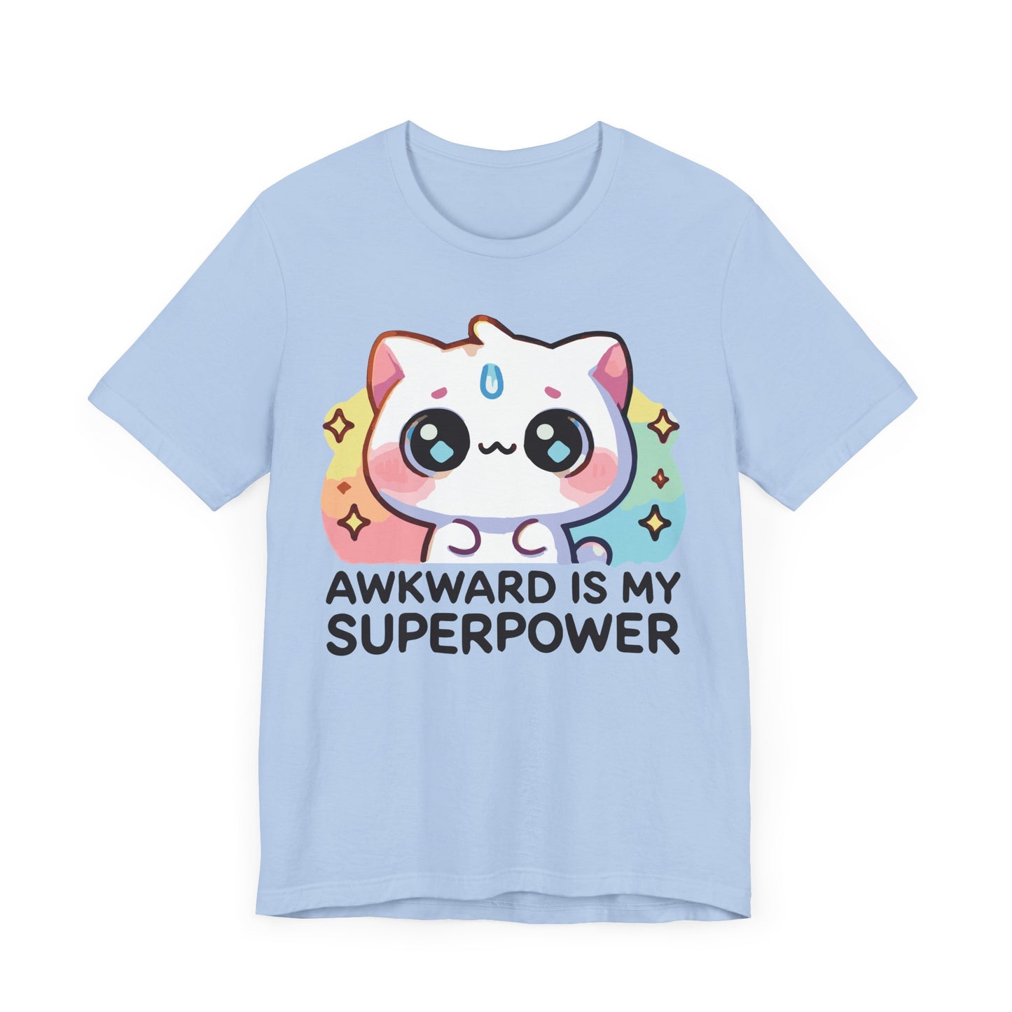 Kawaii Cat “Awkward Is My Superpower” T-Shirt – Cute Pastel Anime Style Tee
