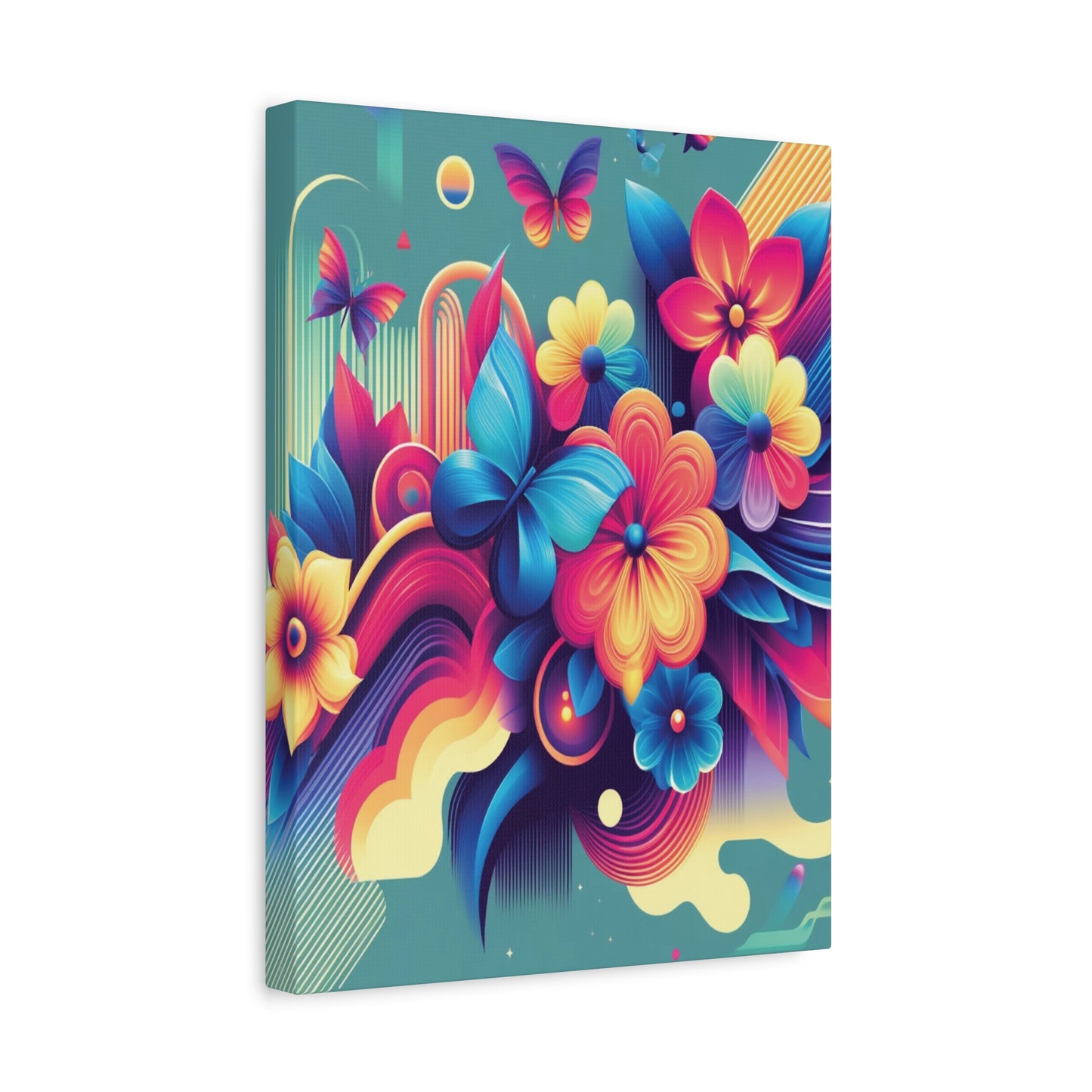 Colorful Abstract Floral & Butterfly Canvas – Vibrant Psychedelic Wall Art