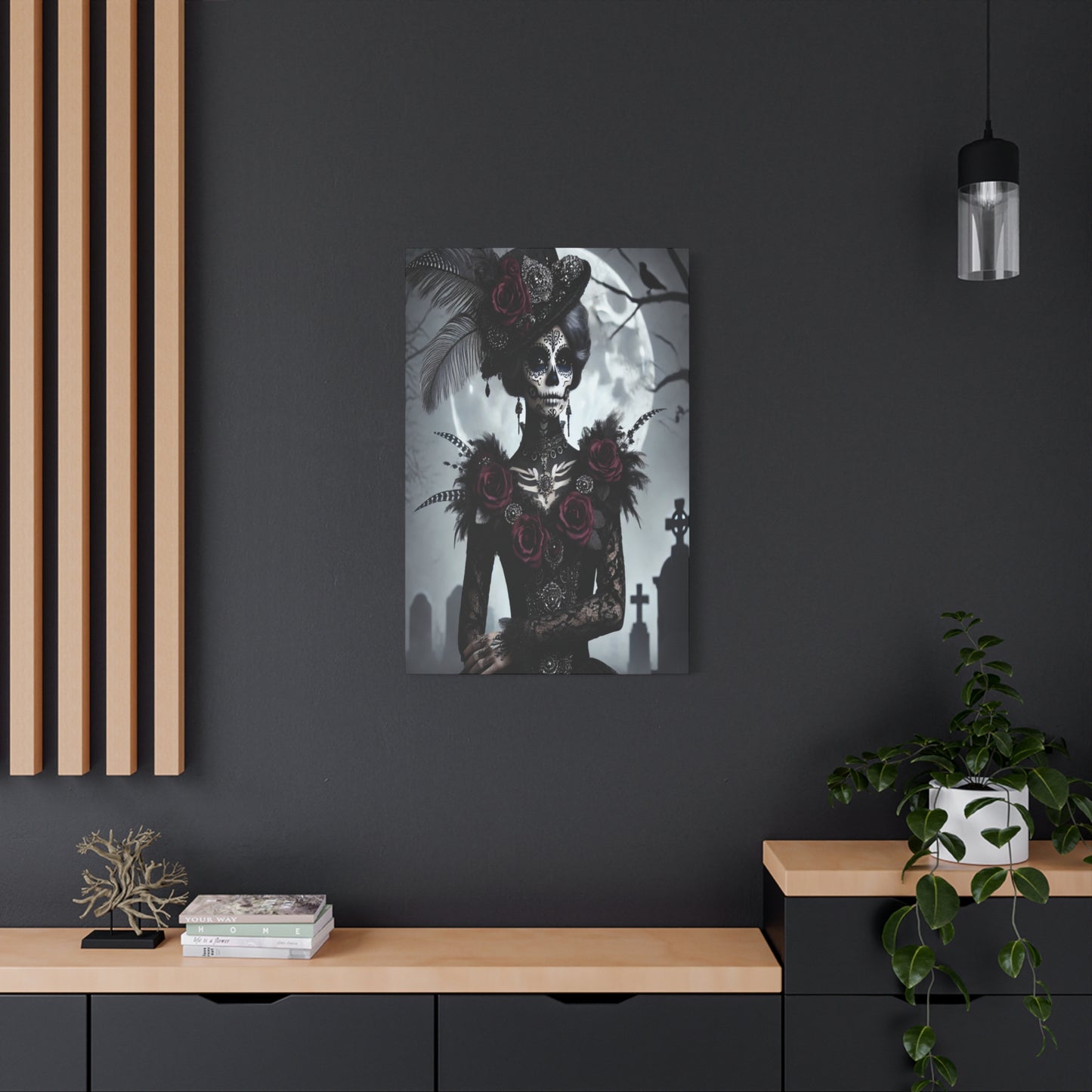 Dark Elegance Sugar Skull Canvas – Gothic Day of the Dead Rose Queen Print