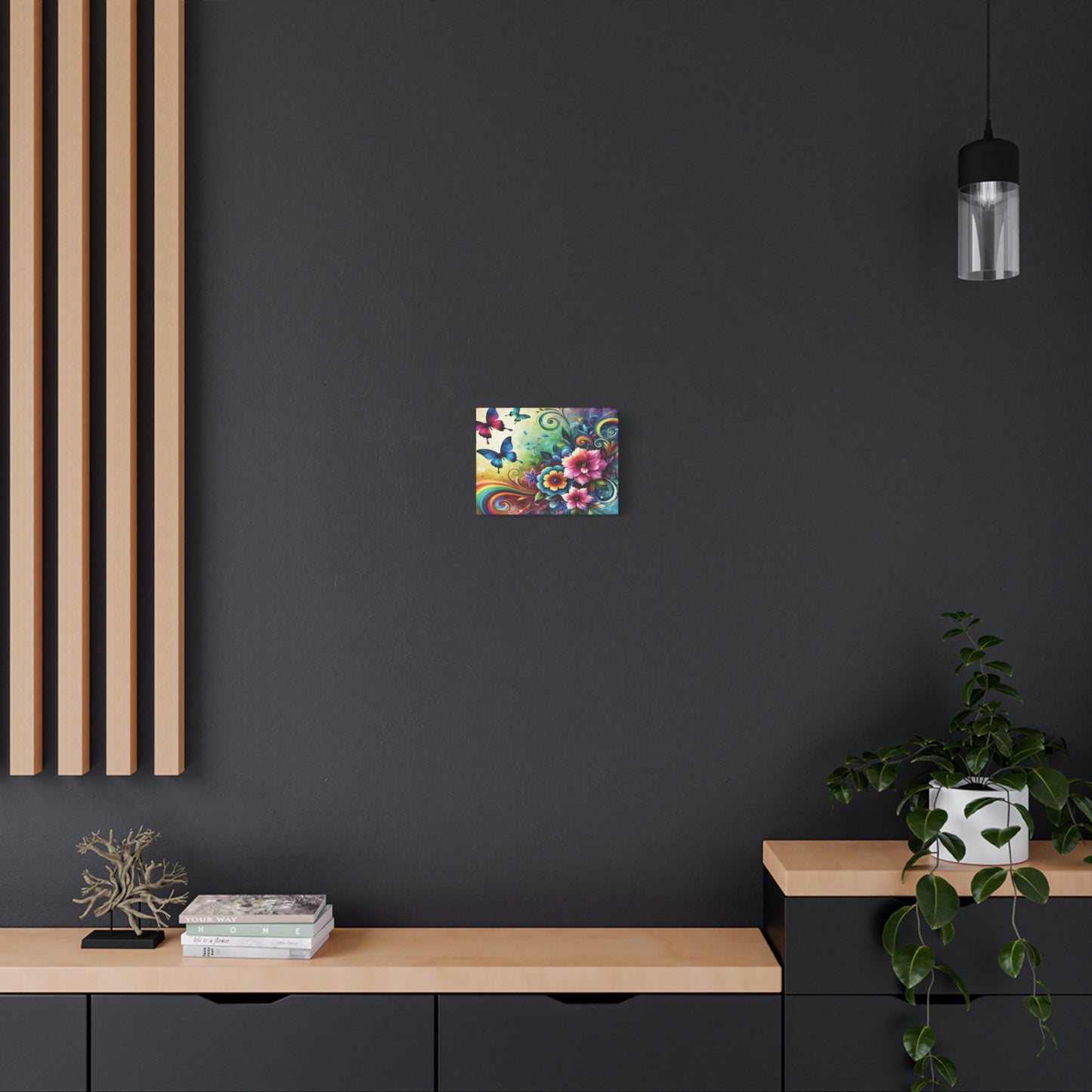 Whimsical Rainbow Floral Canvas – Colorful Flowers & Butterflies Wall Art