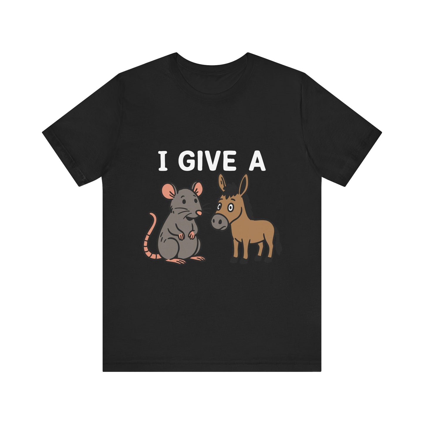 Black "I Give A Rat’s Ass" funny pun T-shirt with rat and donkey graphic