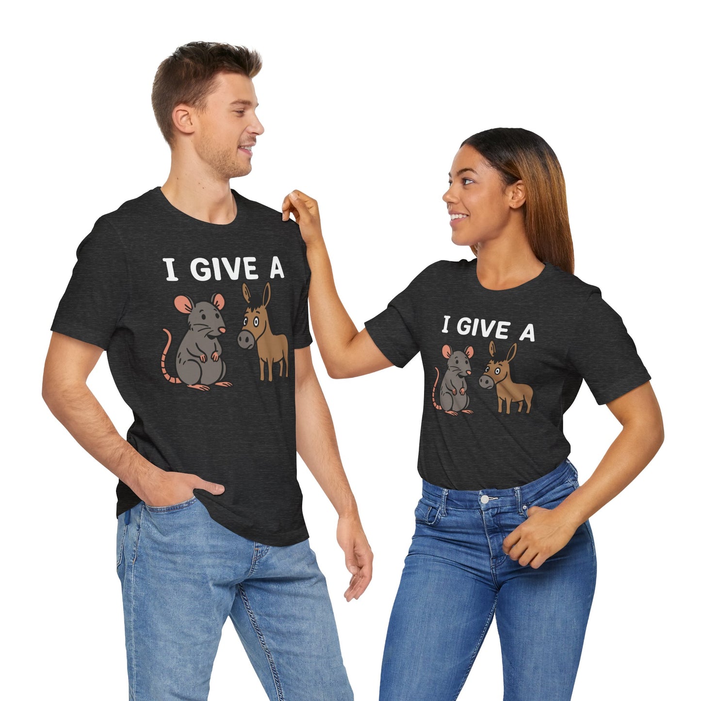 Couple Dark grey heather "I Give A Rat’s Ass" funny sarcastic T-shirt