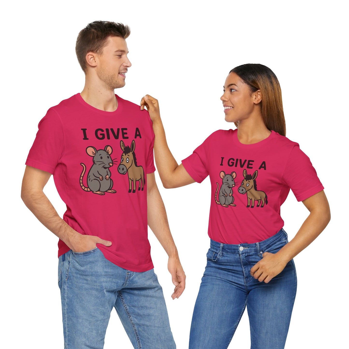 Couple Fuchsia "I Give A Rat’s Ass" visual pun funny T-shirt