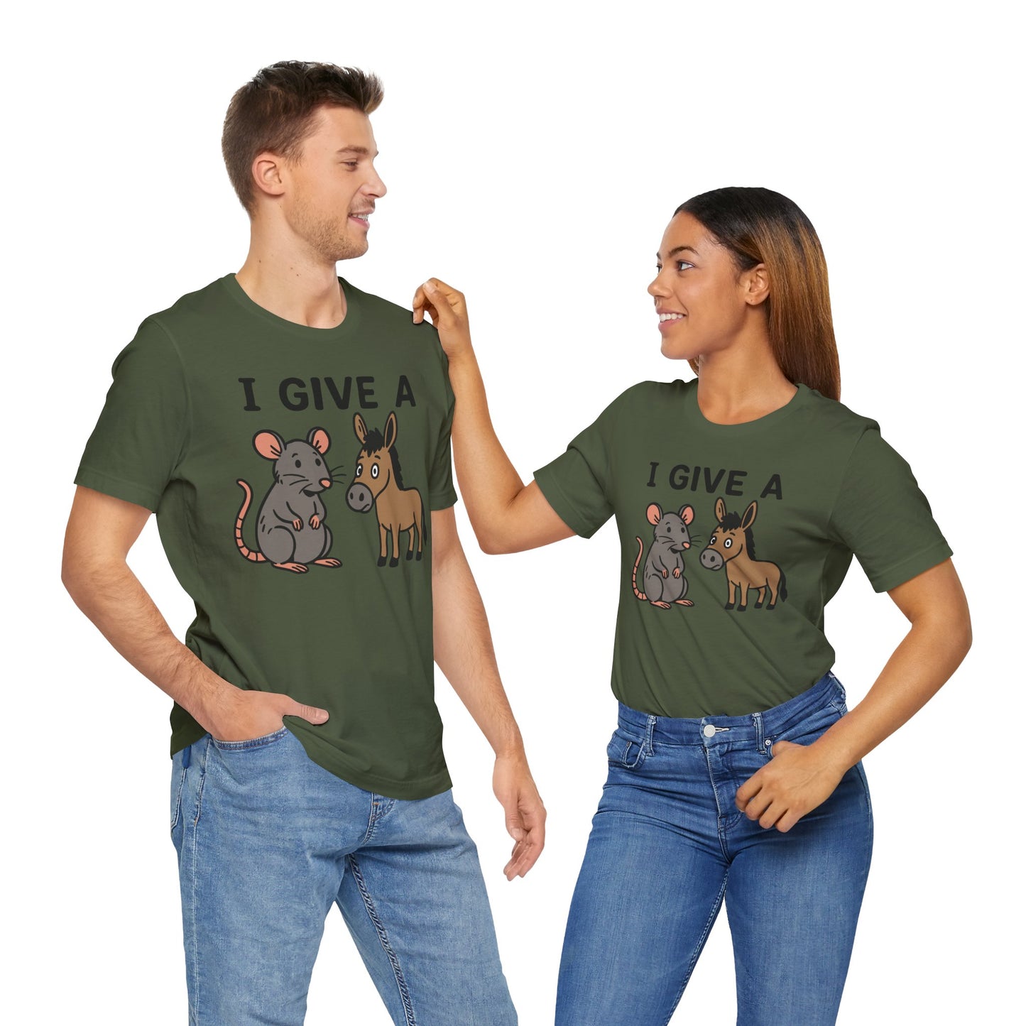 Couple Military green "I Give A Rat’s Ass" funny novelty T-shirt