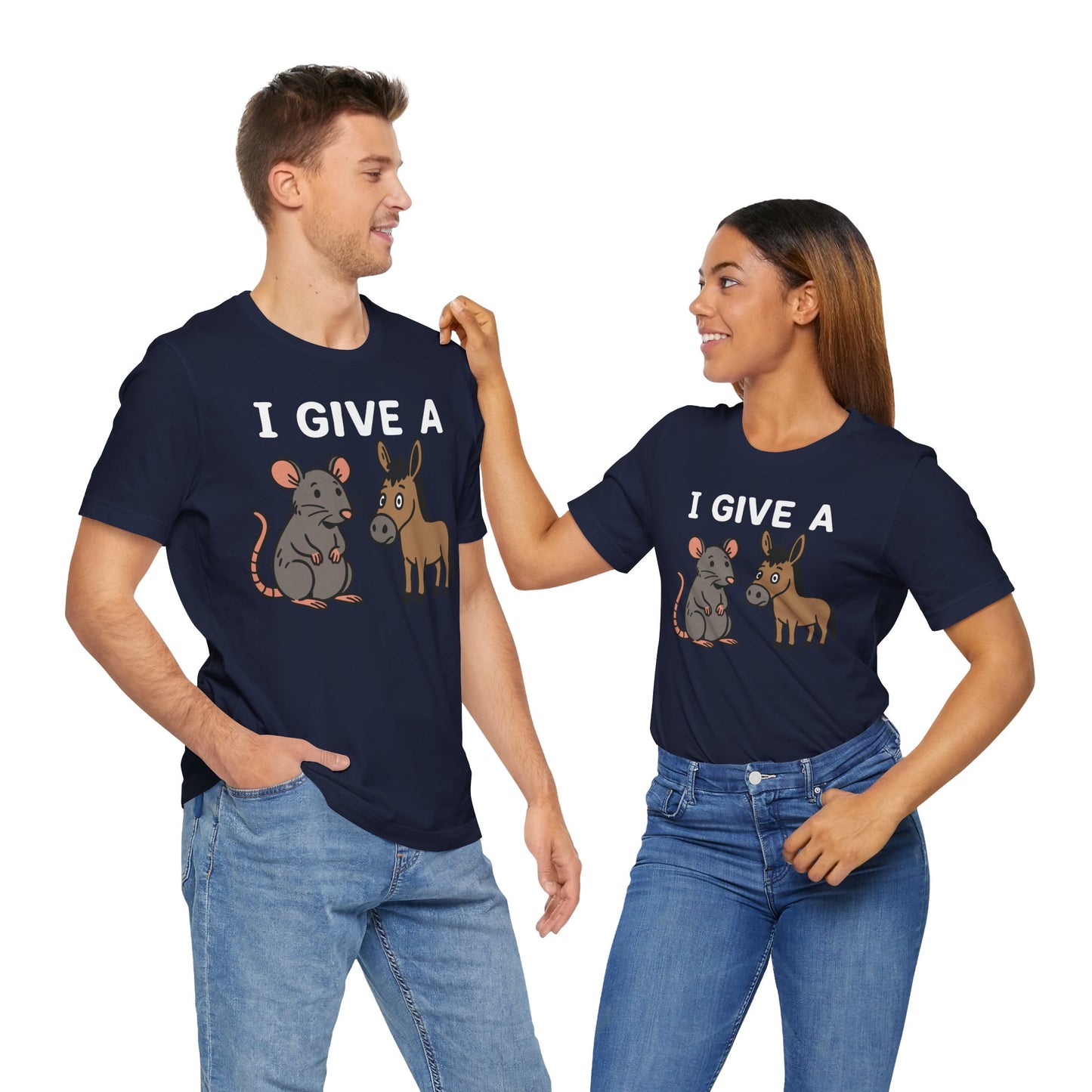 Couple Navy "I Give A Rat’s Ass" cheeky pun T-shirt