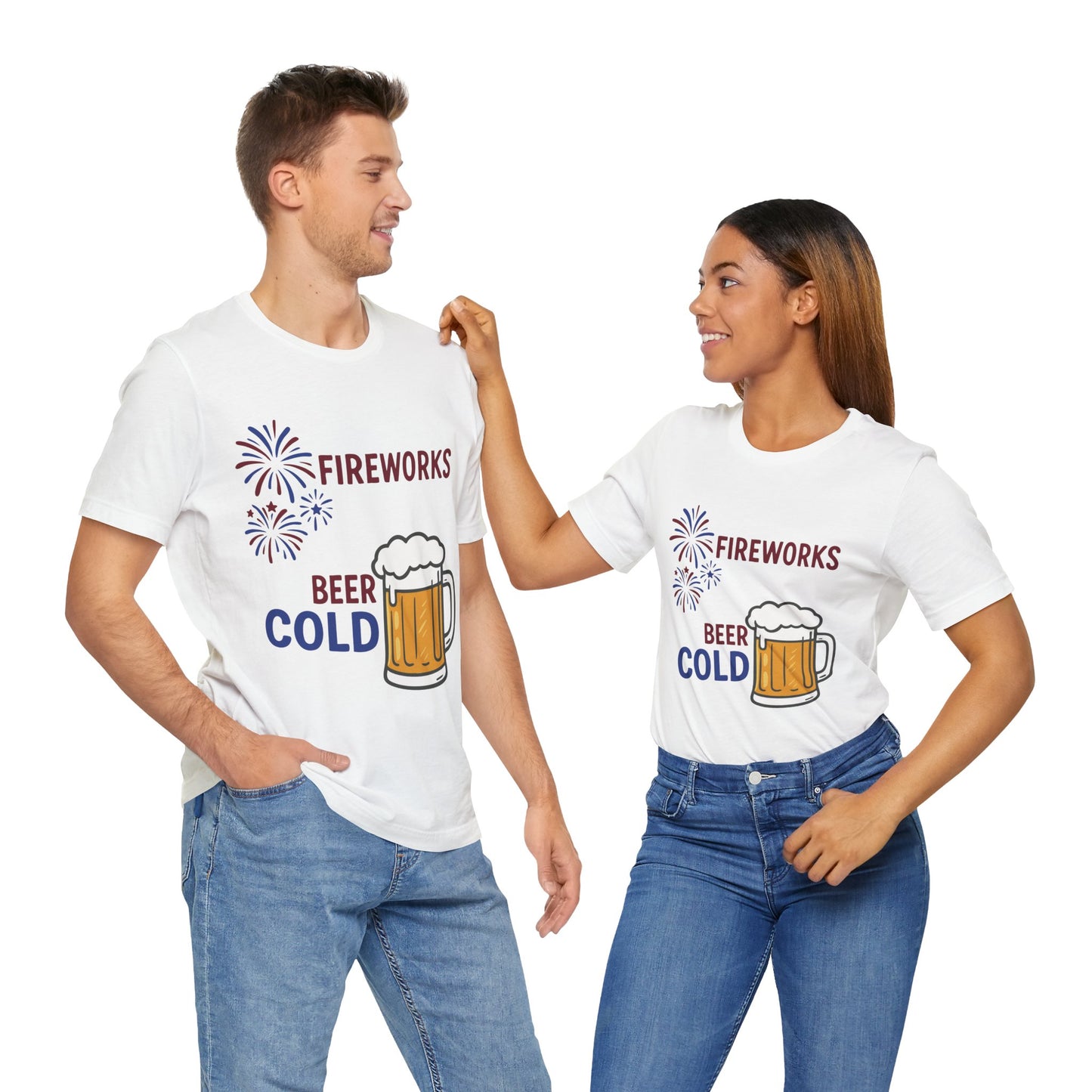 Couple White "I Like My Fireworks Loud and My Beer Cold" 4th of July party shirt