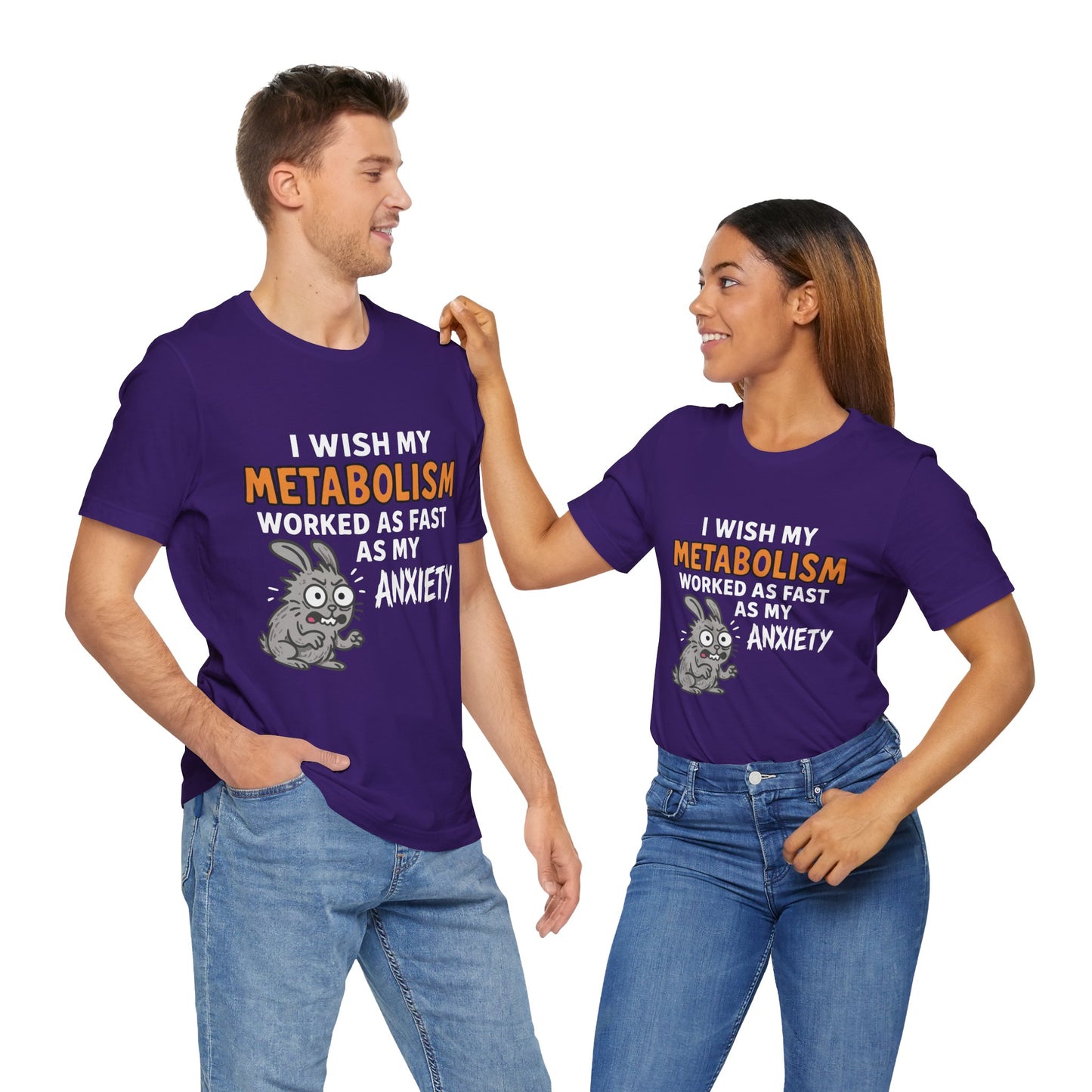Couple Team purple "I Wish My Metabolism Worked As Fast As My Anxiety" funny T-shirt with cartoon graphic