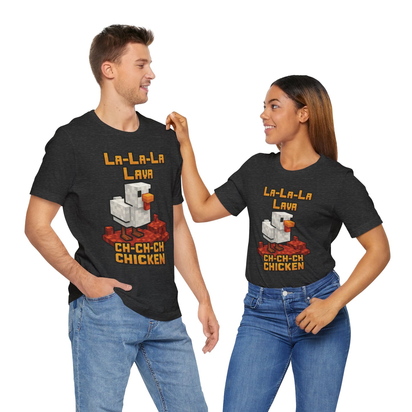 Couple Dark grey heather "La-La-Lava Ch-Ch-Ch Chicken" gaming meme T-shirt