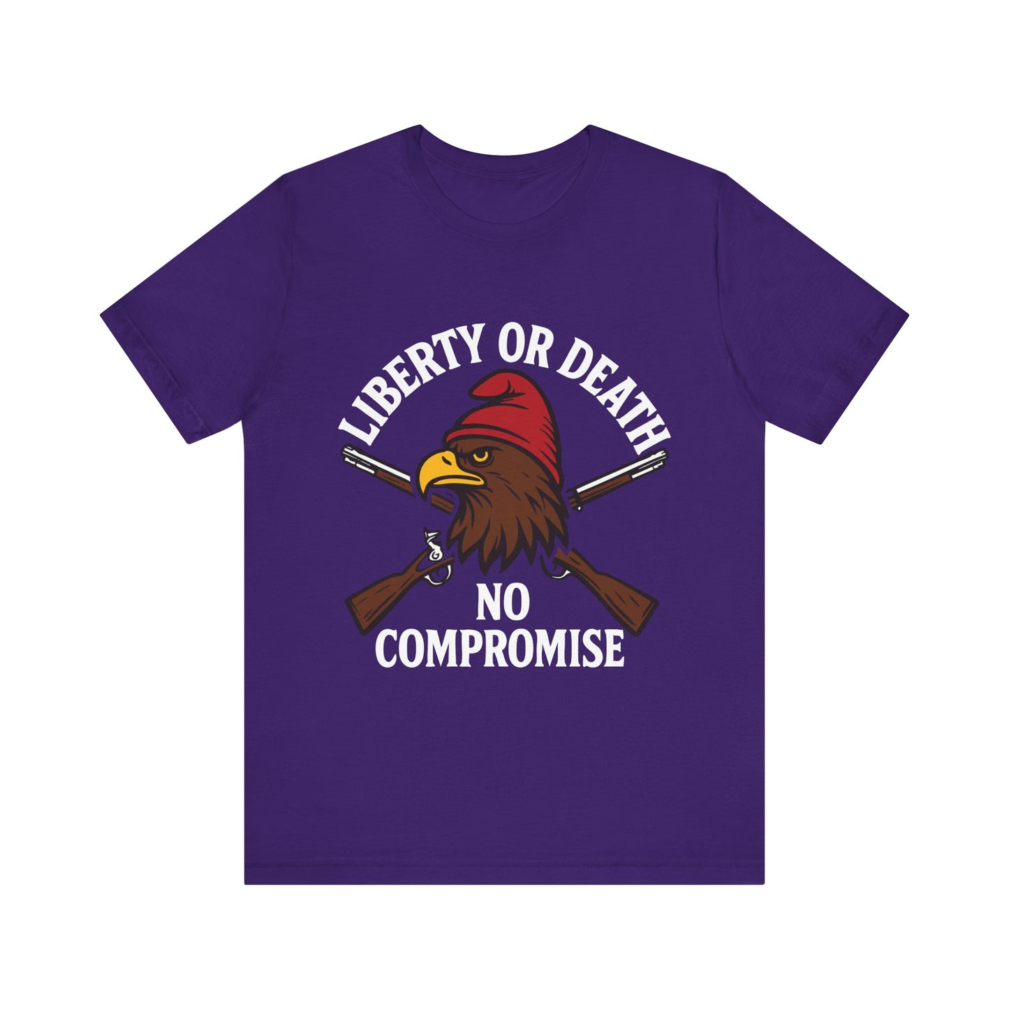 Team purple "Liberty or Death No Compromise" eagle and rifles T-shirt