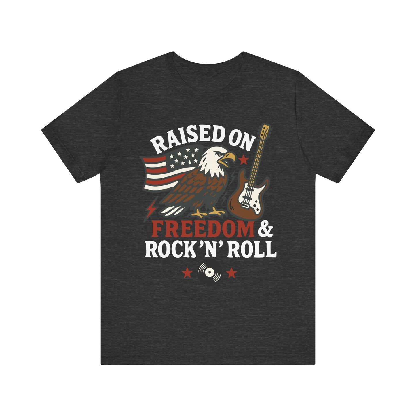 Dark grey heather "Raised on Freedom & Rock ’N’ Roll" eagle & guitar T-shirt