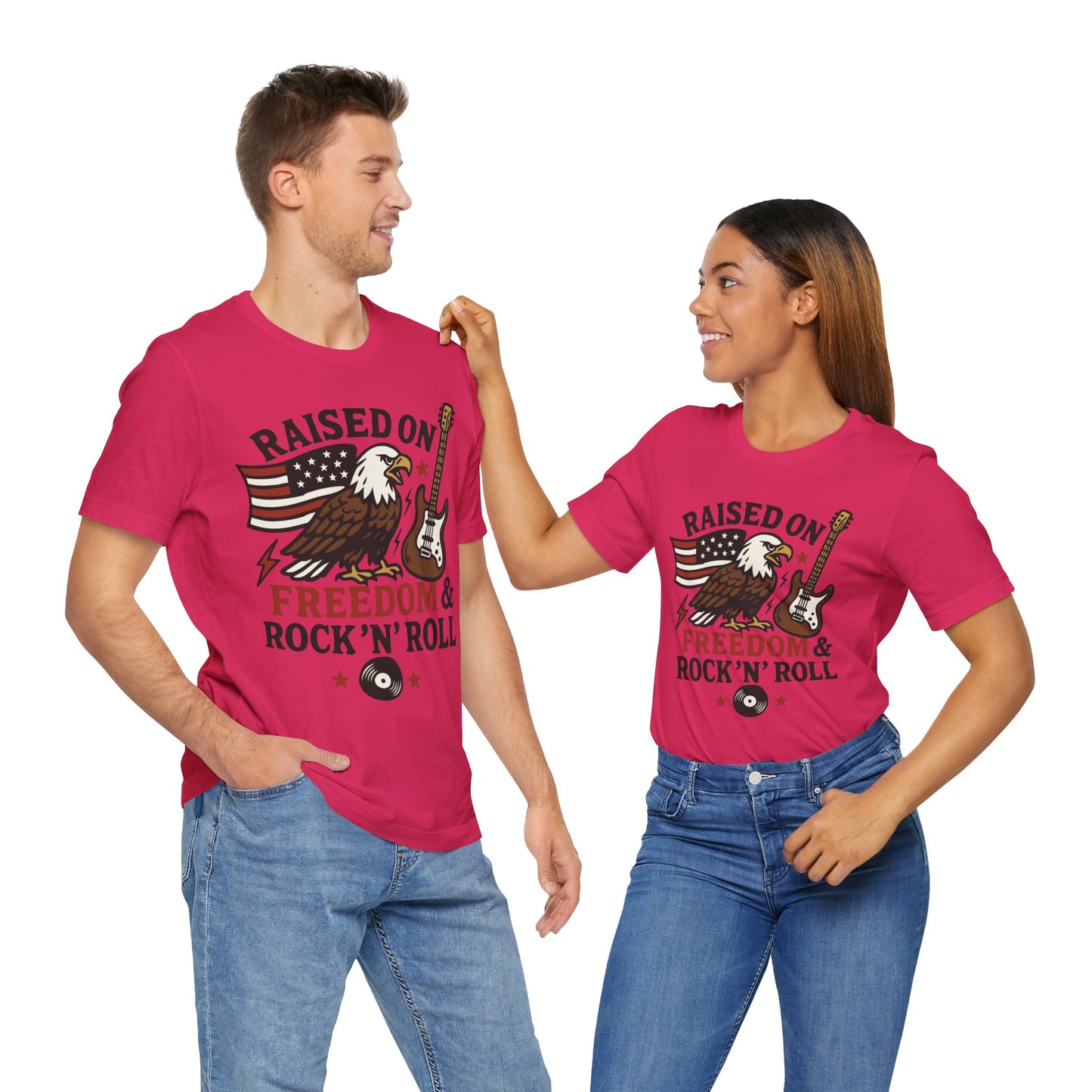 Couple Fuchsia "Raised on Freedom & Rock ’N’ Roll" patriotic eagle T-shirt