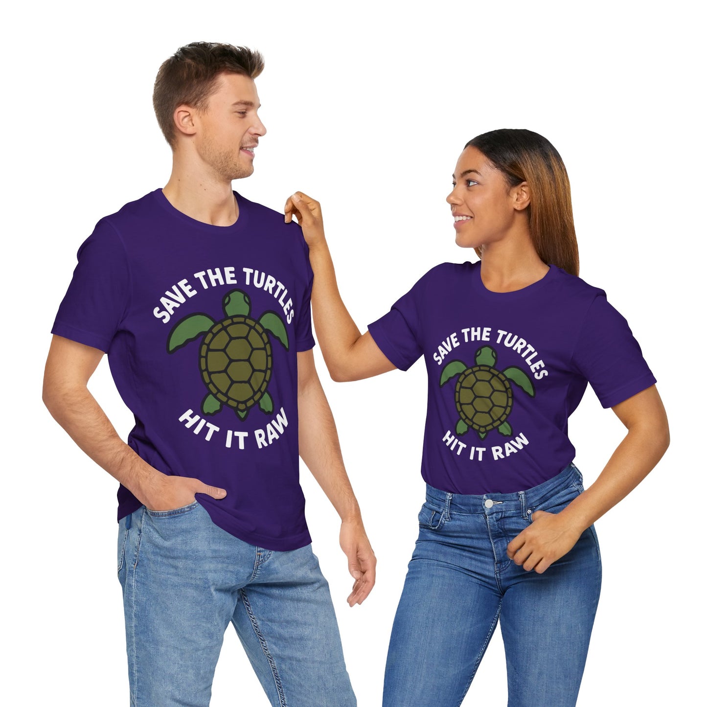 Couple Team purple "Save the Turtles Hit It Raw" edgy humor T-shirt