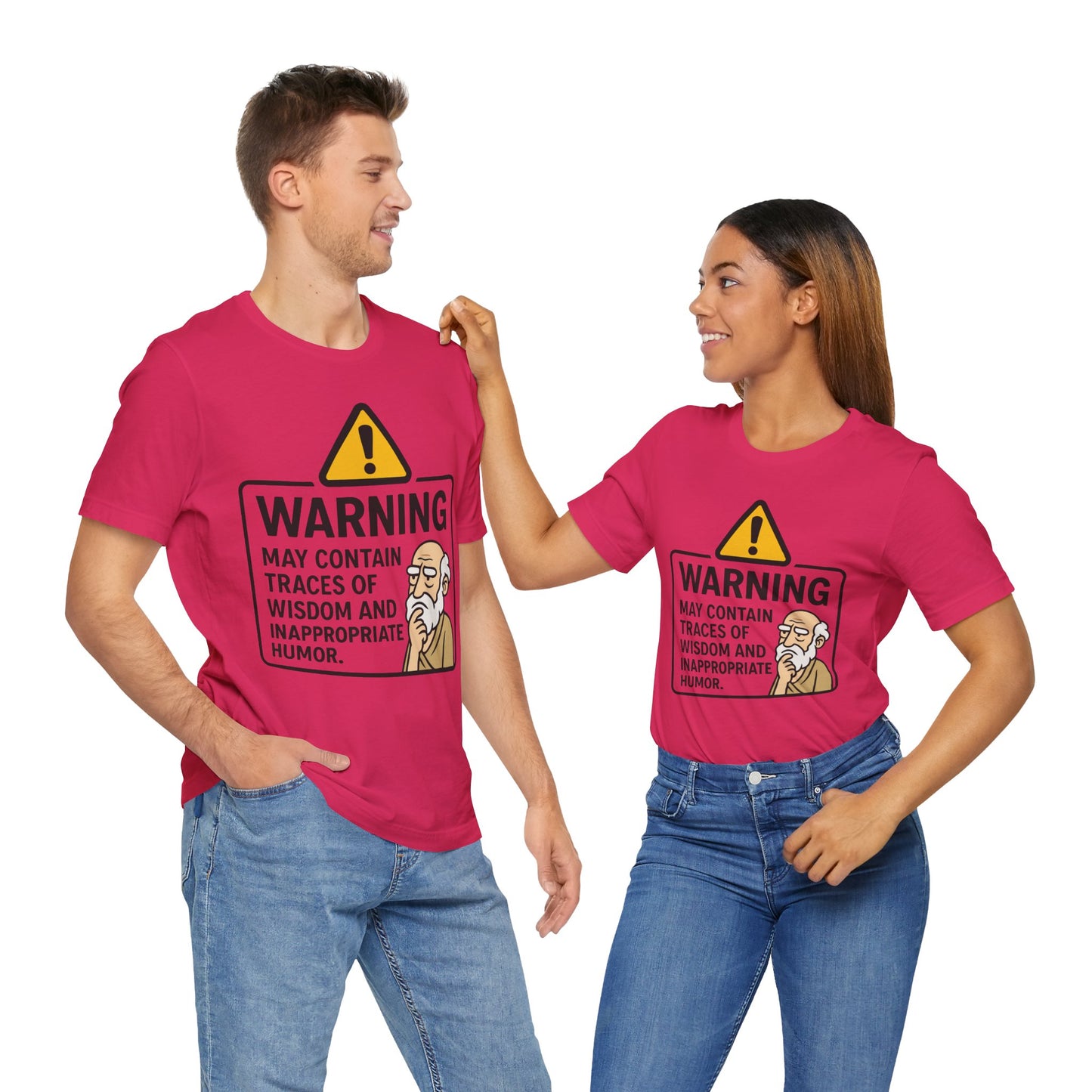 Couple Fuchsia "Warning: Wisdom and Inappropriate Humor" funny sarcastic T-shirt