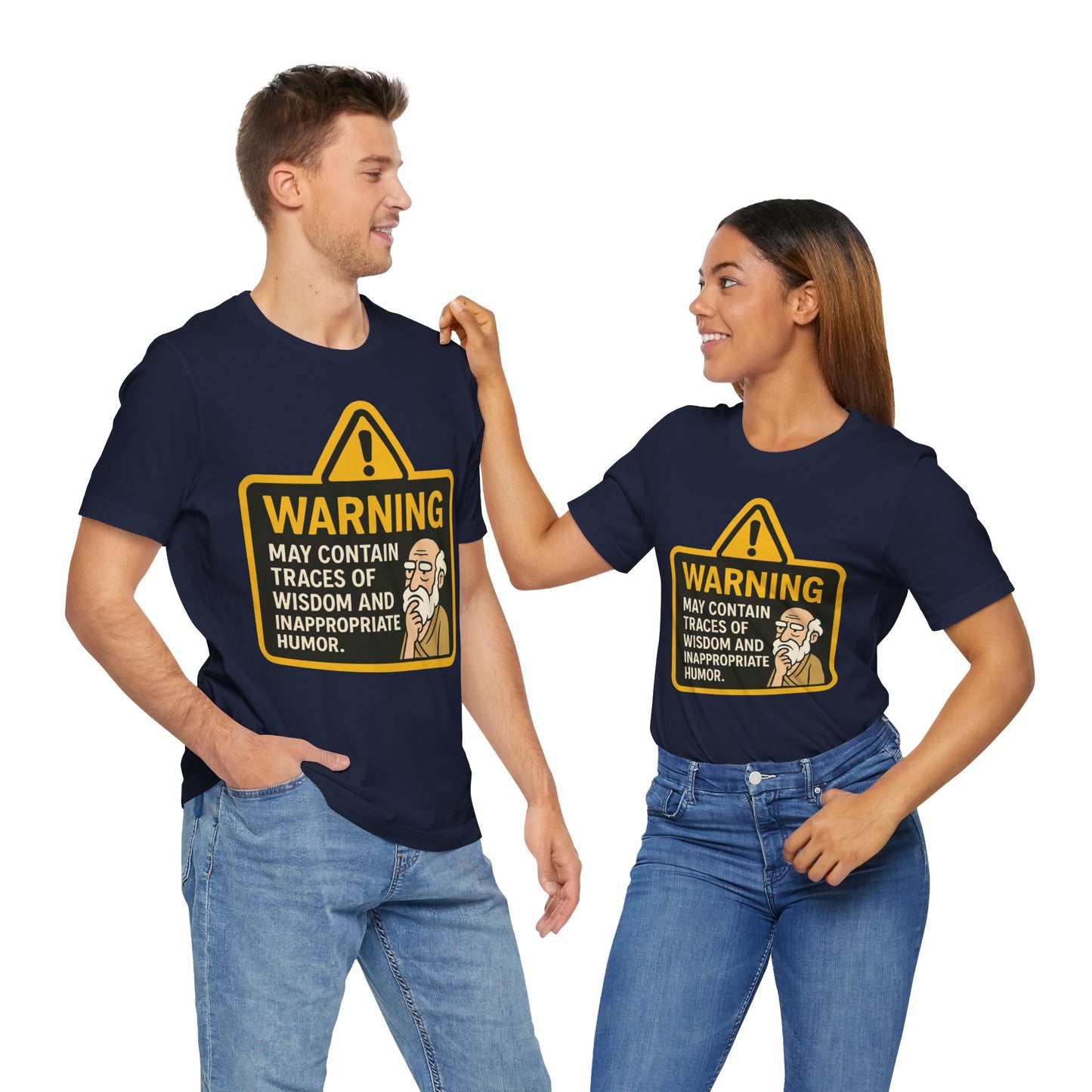 Couple Navy "Warning: Wisdom and Inappropriate Humor" sarcastic funny T-shirt