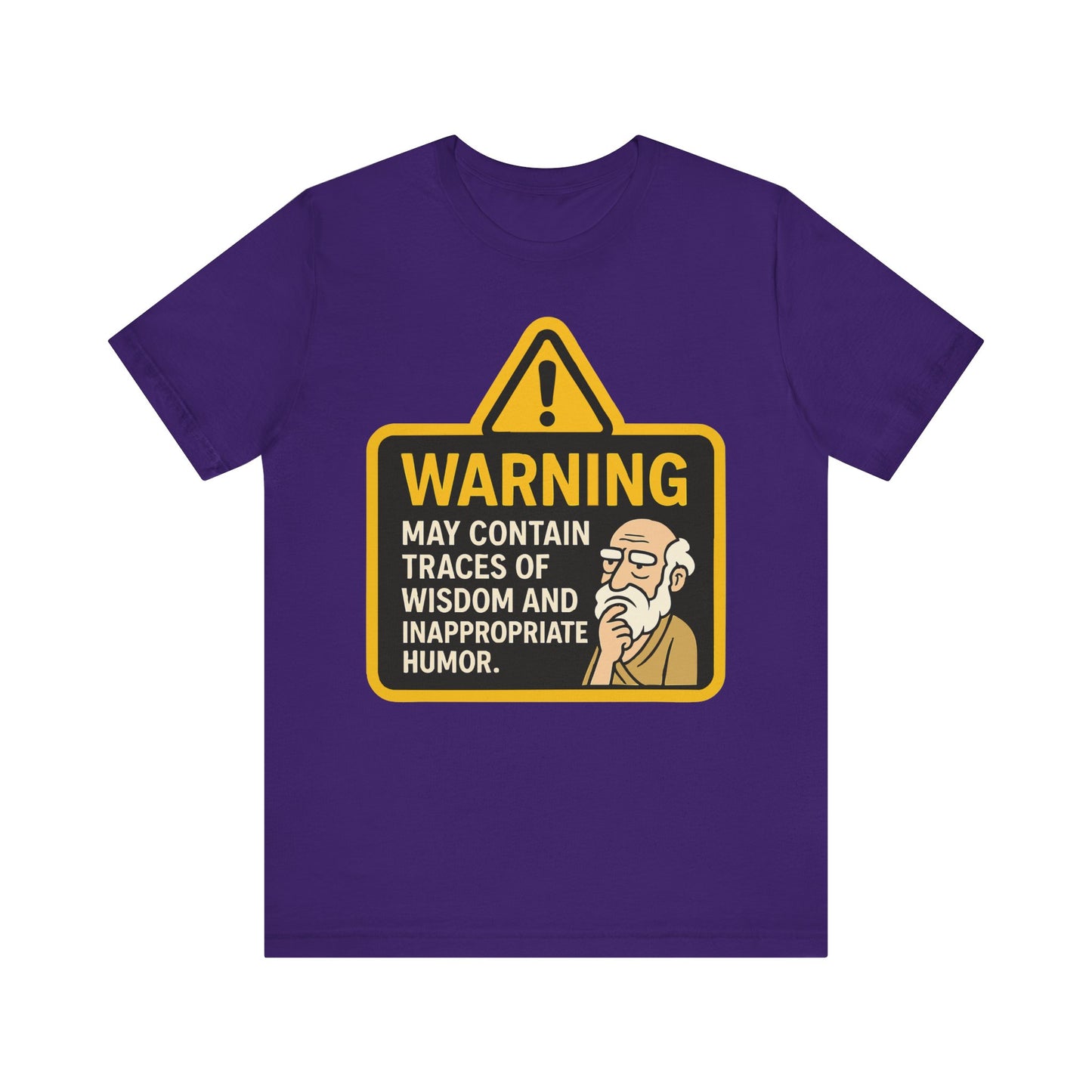 Team purple "Warning: Wisdom and Inappropriate Humor" funny T-shirt with warning graphic