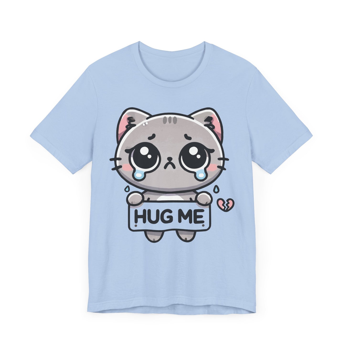 Hug Me T-Shirt – Sad Kawaii Cat Graphic Tee – Cute & Emotional Anime Style Shirt