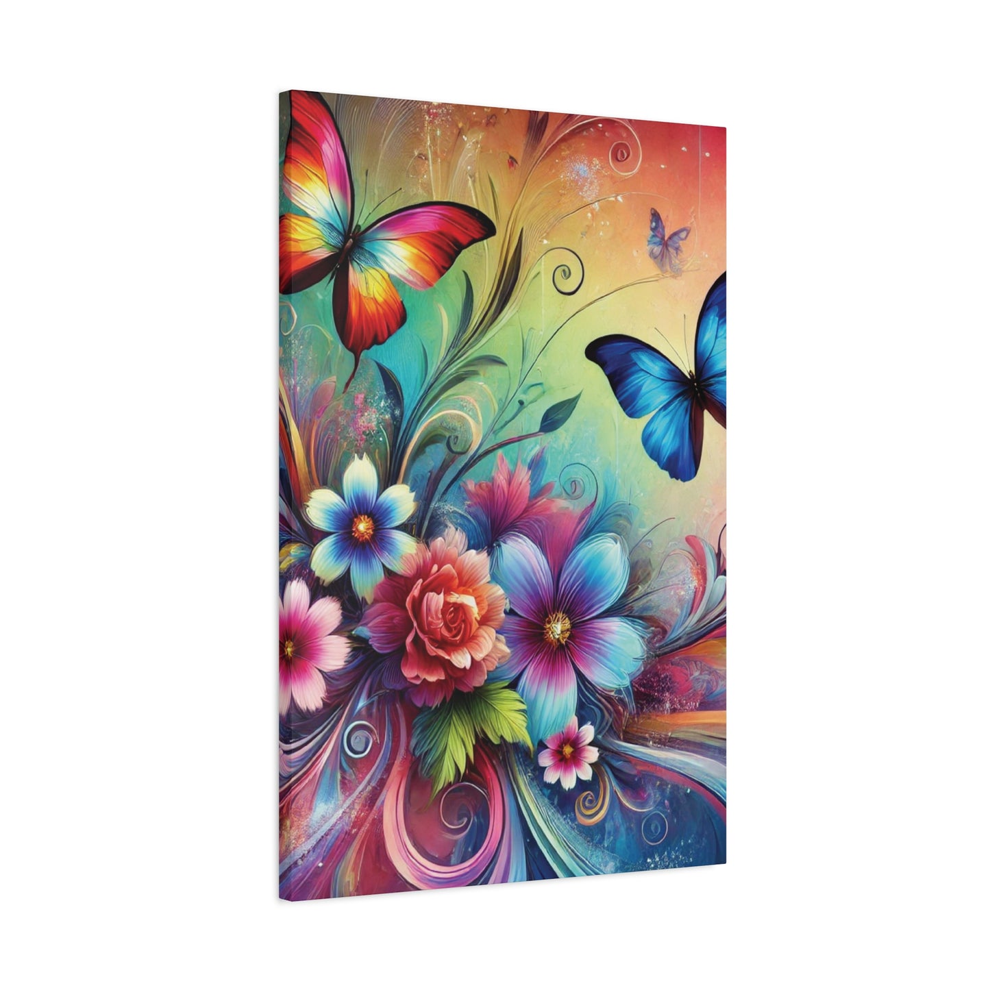 Vibrant Butterfly Garden Canvas – Colorful Floral Fantasy Wall Art