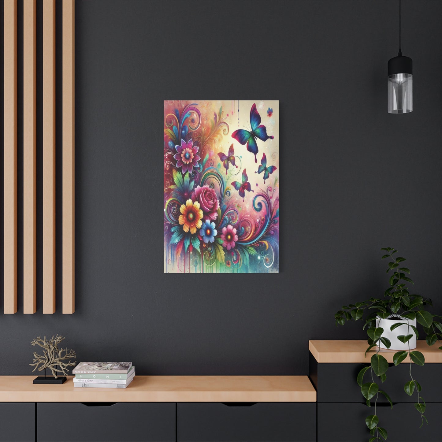 Dreamy Floral & Butterfly Canvas – Vibrant Fantasy-Inspired Wall Art