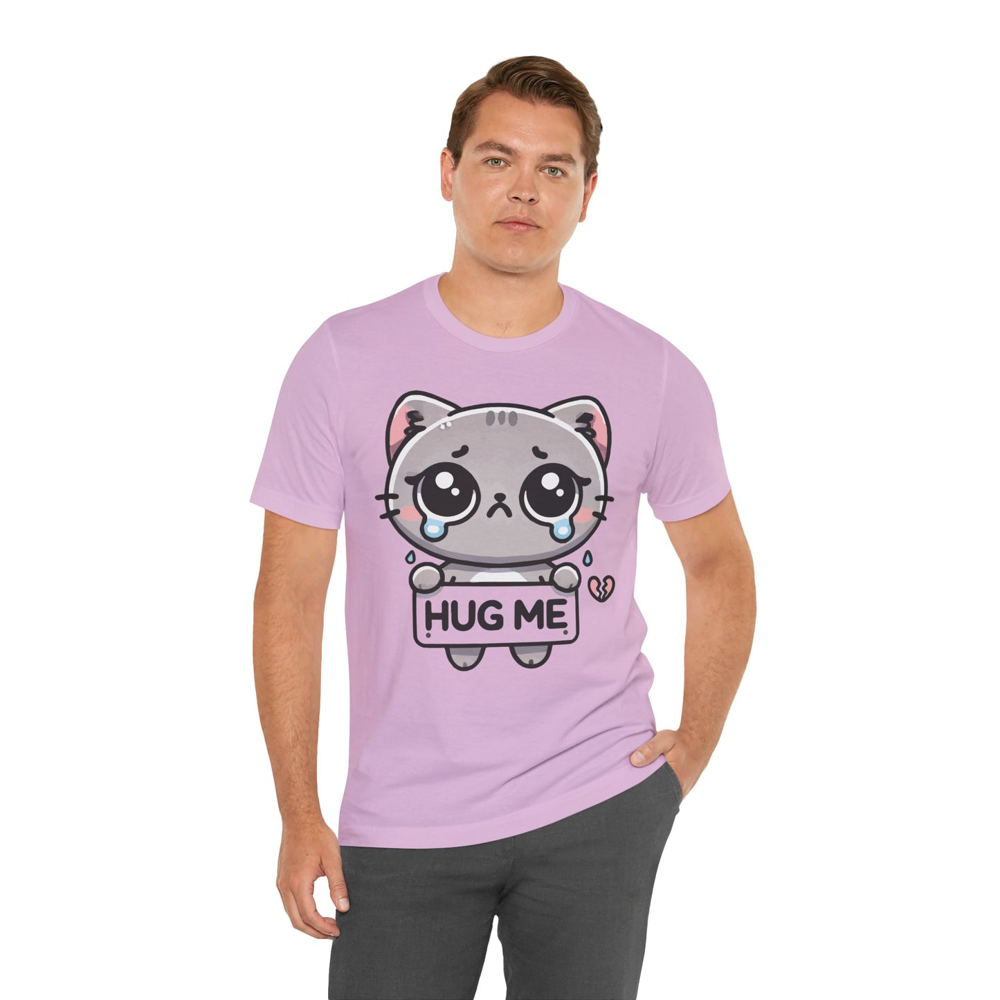 Hug Me T-Shirt – Sad Kawaii Cat Graphic Tee – Cute & Emotional Anime Style Shirt