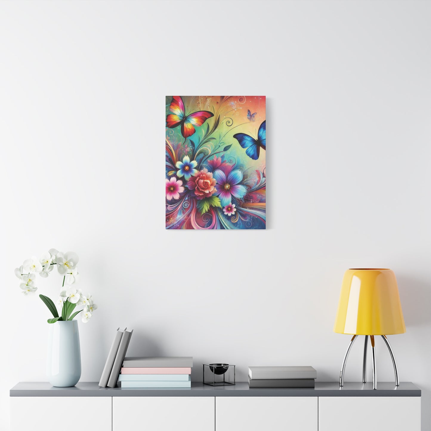 Vibrant Butterfly Garden Canvas – Colorful Floral Fantasy Wall Art