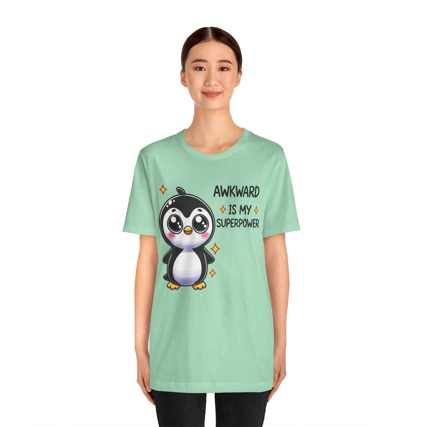 Awkward Is My Superpower T-Shirt – Cute Penguin Graphic Tee – Funny Social Anxiety Shirt