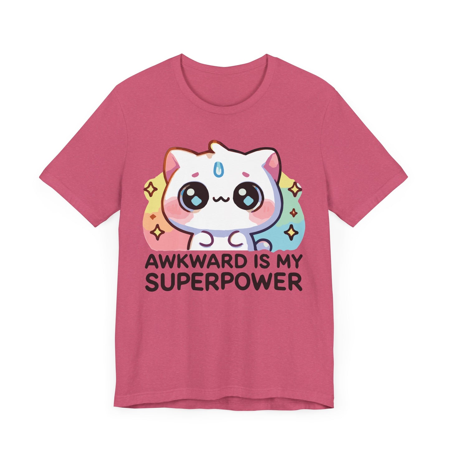 Kawaii Cat “Awkward Is My Superpower” T-Shirt – Cute Pastel Anime Style Tee