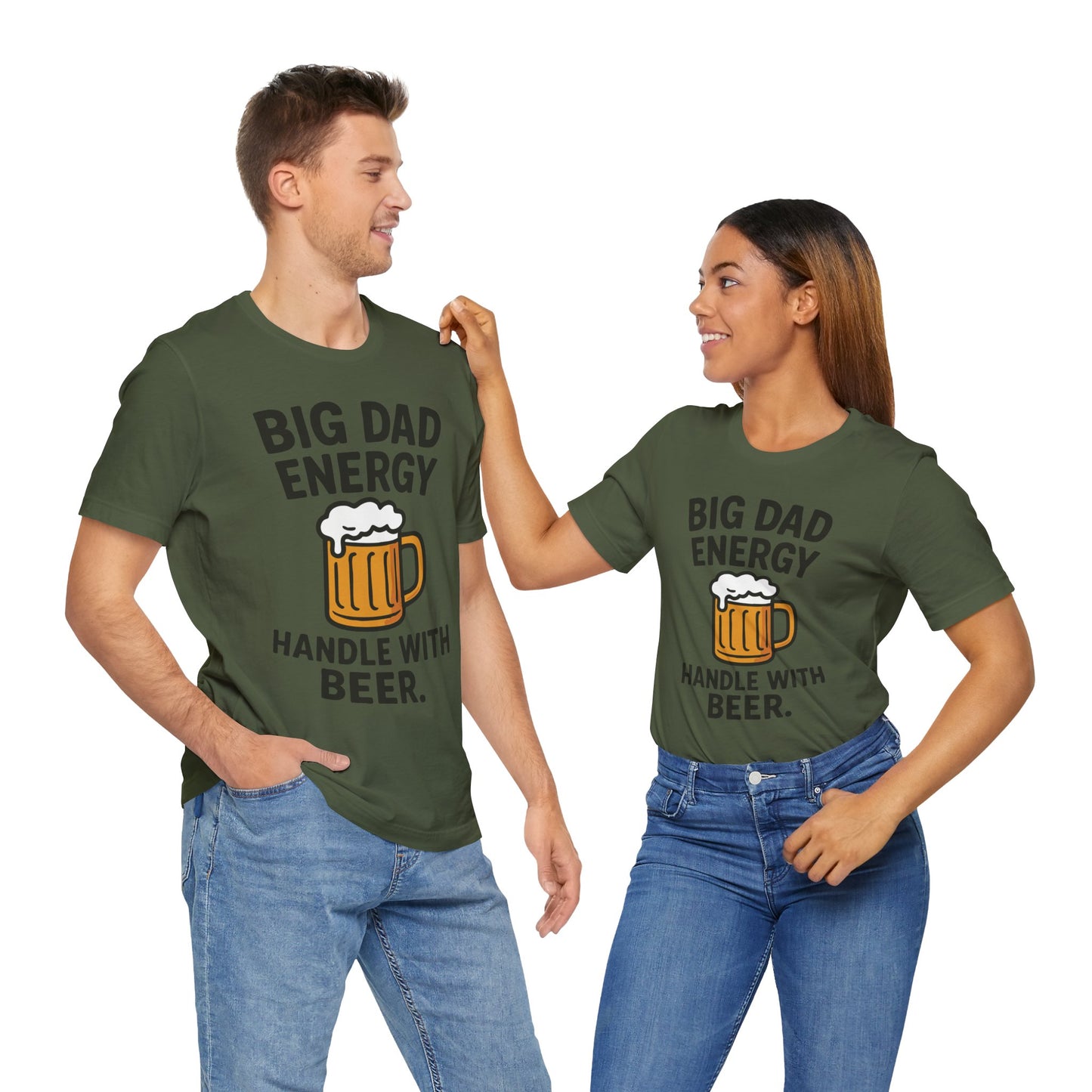 Couple Navy "Big Dad Energy Handle With Beer" funny dad and beer T-shirt
