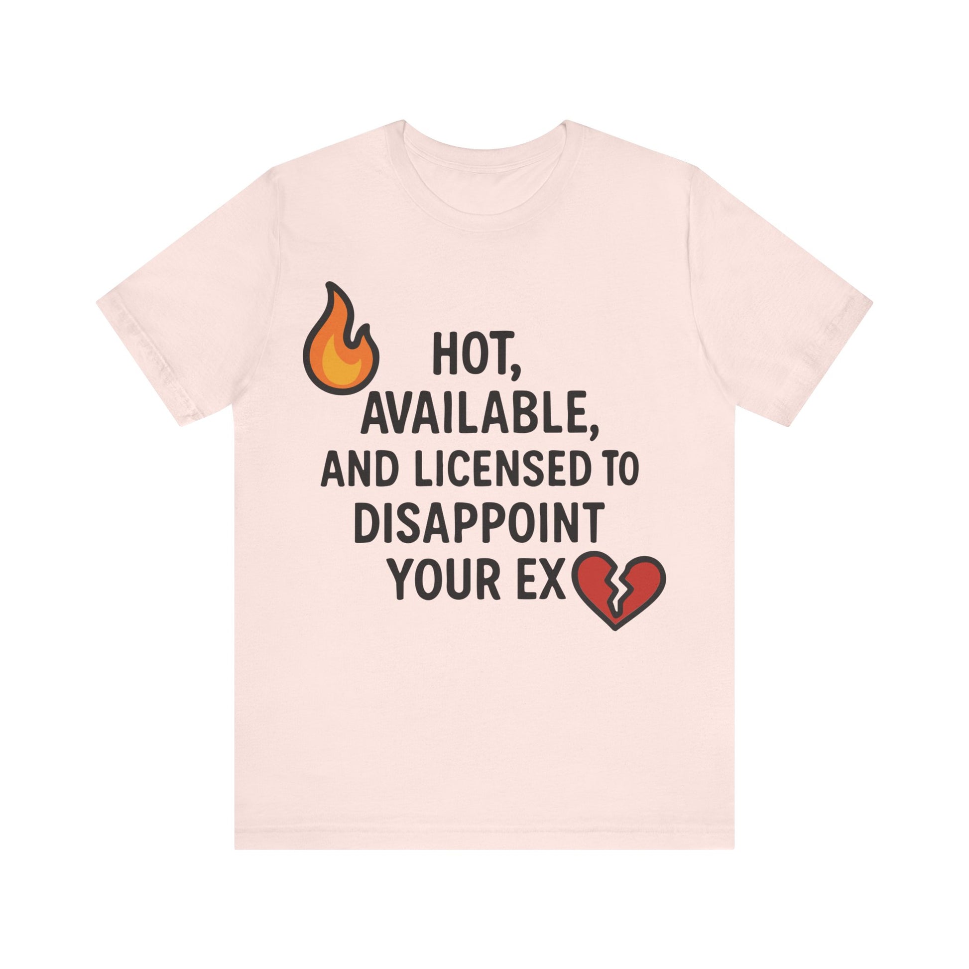 Soft pink t-shirt with a cheeky quote and emojis, perfect for showing off confidence after a breakup.
