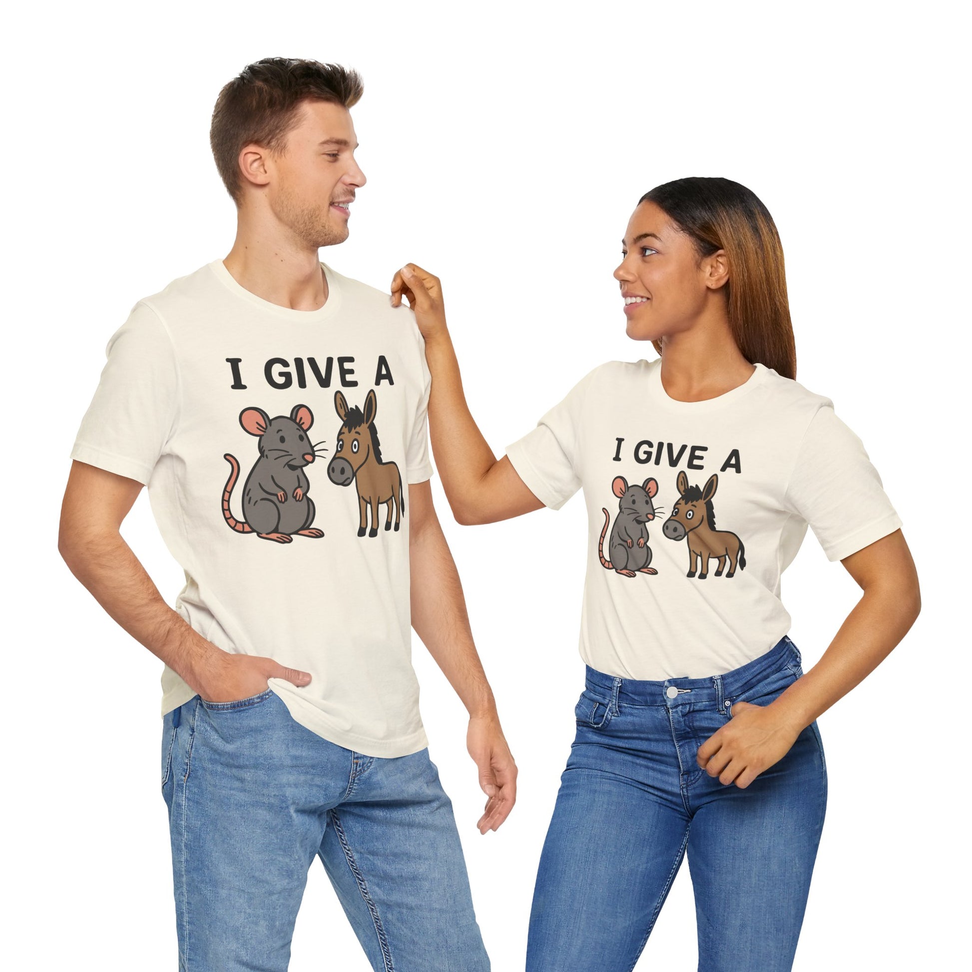 Couple Natural "I Give A Rat’s Ass" visual pun T-shirt

