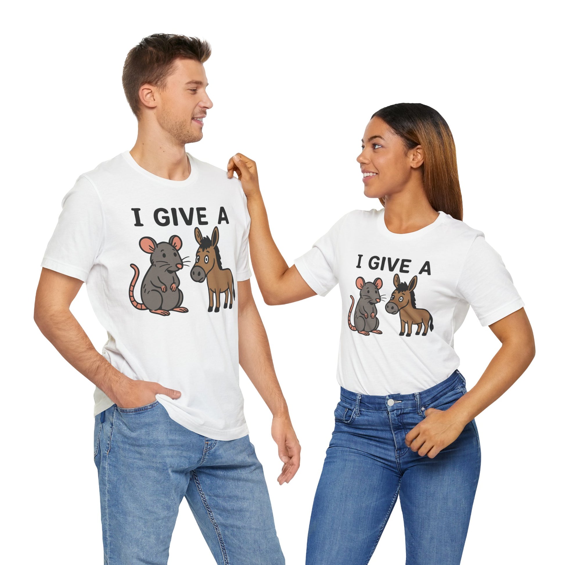 Couple White "I Give A Rat’s Ass" sarcastic humor T-shirt
