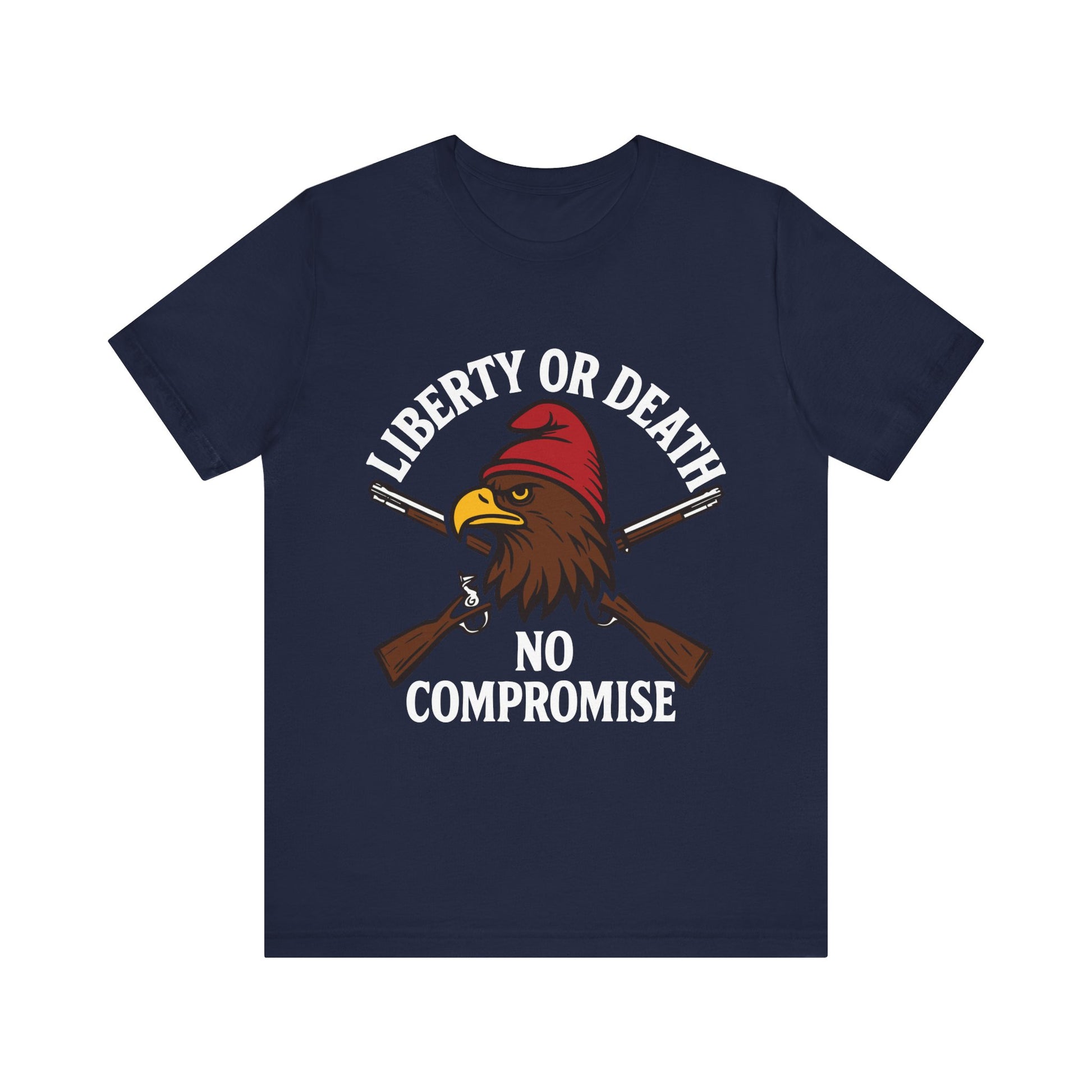 Navy "Liberty or Death No Compromise" patriotic eagle and rifles T-shirt
