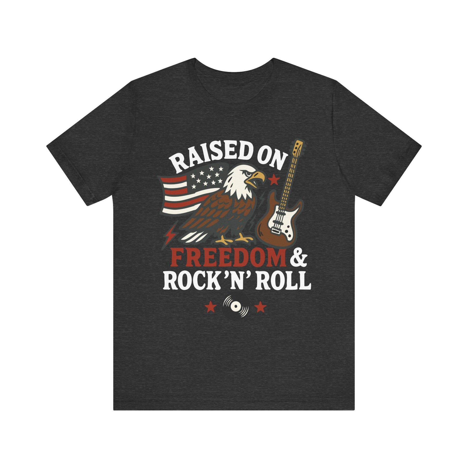 Dark grey heather "Raised on Freedom & Rock ’N’ Roll" eagle & guitar T-shirt
