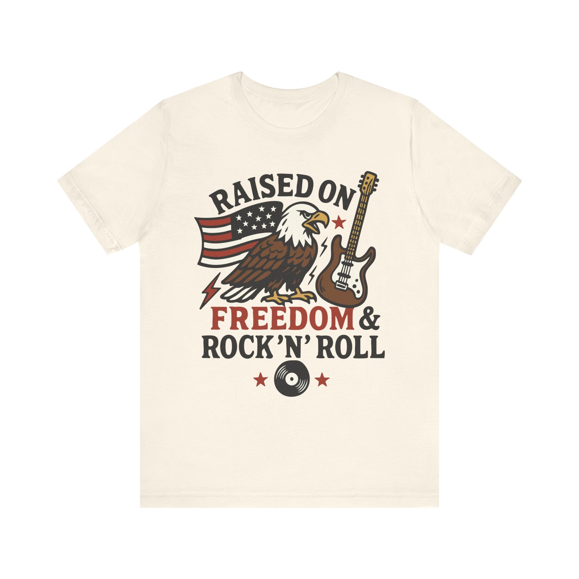 Natural color "Raised on Freedom & Rock ’N’ Roll" patriotic eagle T-shirt

