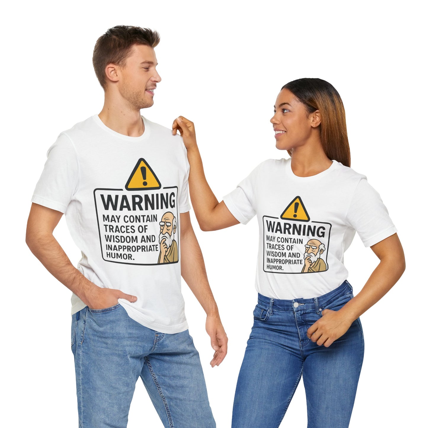 Couple White "Warning: Wisdom and Inappropriate Humor" sarcastic funny T-shirt
